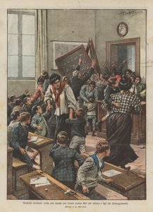 Morbidní důvěřivost, dav, který vtrhne do školy poblíž Bari, aby zachránil své děti před krvácením od Achille Beltrame