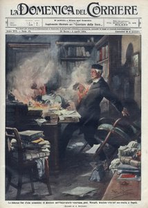 Zemřel ve své laboratoři v Neapoli Giuseppe Mercalli (1850-1914), italský seismolog a vulkanolog. Ilustrace Achille Beltrame pro „“La domenica del corriere”””. 1914. od Achille Beltrame