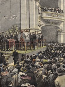 Losování milánské loterie v roce 1907. ilustrace Achille Beltrame. od Achille Beltrame