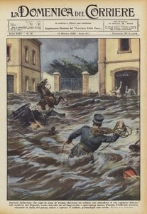 Během povodní, které zasáhly oblast Cecina (Livorno), se voják, který čekal na svého kapitána? od Achille Beltrame