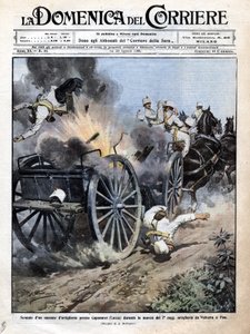 Exploze dělostřelecké bedny u Capannori (Lucca) při přesunu 7. dělostřeleckého pluku z Volterry do Pisy. Ilustrace Beltrame. ""La Domenica del corriere"". 15-23/08/1909. od Achille Beltrame