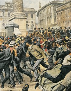 Stávka všeobecných dělníků v Římě, Achille Beltrame, ilustrace, Ilustrátor Achille Beltrame (1871-1945), z La Domenica del Corriere od Achille Beltrame
