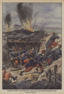 Epizody války, francouzské jednotky prchající z měkčího zákopu bombardovaného nepřáteli