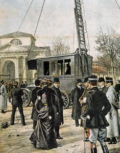Guglielmo Marconi asistuje v Miláně u testu prvního Stazione Radio Mobile. Ilustrace Achille Beltrame pro „Domenica del Corriere““ (1906). Rytina. od Achille Beltrame
