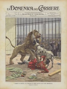 Dramata ve zvěřincích, spravedlivý krotitel zachráněný cvičeným psem od Achille Beltrame