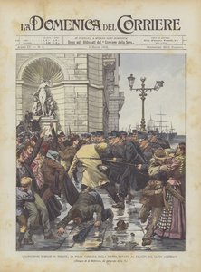 Krvavé nepokoje v Terstu, dav naložený vojskem před rakouským palácem Lloyd od Achille Beltrame