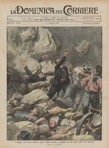 Dramata práce, deset osm italských dělníků zavalených a pohřbených sesuvem půdy v Přímořských Alpách od Achille Beltrame