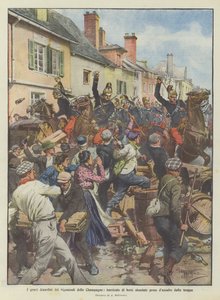 Vážné nepokoje mezi vinaři v Champagne, barikády z rozbitých sudů napadené vojáky od Achille Beltrame