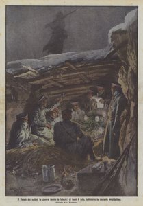 Vánoce válečných vojáků uvnitř zákopů, mráz venku, neustálé chvění v podzemí