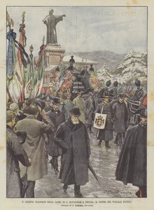 Slavnostní převoz těla G Zanardelliho v Brescii, průvod na Piazzale Venezia