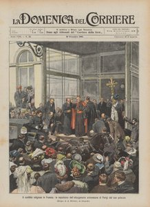 Náboženský konflikt ve Francii, vyhnání osmdesátiletého arcibiskupa z Paříže z jeho paláce od Achille Beltrame