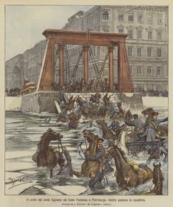 Zřícení egyptského mostu přes řeku Fontanku v Petrohradě při průjezdu kavalerie. od Achille Beltrame