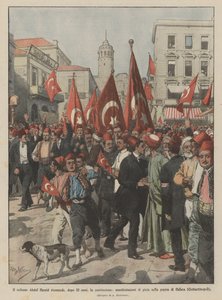 Sultán Abdul Hamid po 32 letech znovu potvrzuje ústavu, demonstrace radosti v?