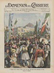 Cesta italského krále do Řecka, příchod průvodu na náměstí Ústavy, v Athénách