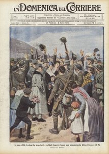 V lombardském městě prostí občané a vojáci improvizují dojemnou demonstraci králi od Achille Beltrame