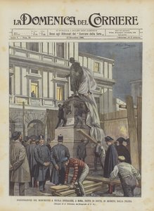 Inaugurace pomníku Nicola Spedalieriho v Římě, provedená v noci, tajně, policií