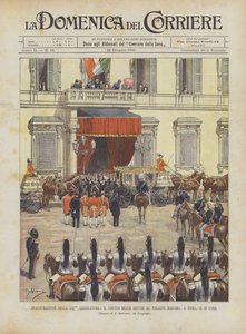Inaugurace 21. zákonodárného sboru, královský průvod dorazí do Palazzo Madama v Římě dne 16.