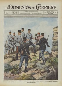 Nehody na hranicích, rakouský generál a vojáci ustupující z Cima Mandriolo vpředu? od Achille Beltrame