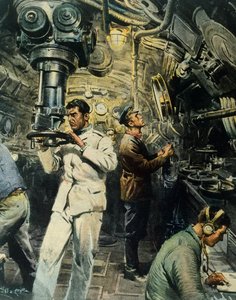 Interiér ponorky, Achille Beltrame (1871-1945), ilustrace z La Domenica del Corriere, 28. prosince od Achille Beltrame