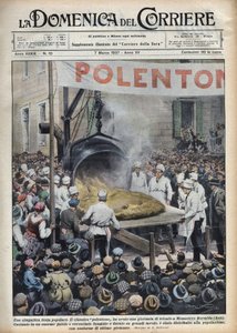 Italský oblíbený festival: polenta geante (polentone) pořádaný ve městě poblíž Asti v Benátsku. Ilustrace Achille Beltrame v “La Domenica del Corriere” ”z 7.3.1937. od Achille Beltrame