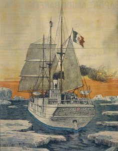 Cesta na severní pól: Loď Polar Star, která přepravovala prince Luigiho Amedea Savojsko-Aostského, vévodu z Abruzzi, do zátoky Teplitz na Rudolfově ostrově, Achille Beltrame (1871-1945), z La Domenica del Corriere od Achille Beltrame