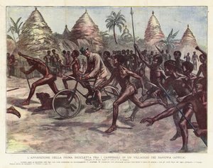 Zjevení prvního kola mezi lidožrouty ve vesnici Bangwa (Afrika) od Achille Beltrame