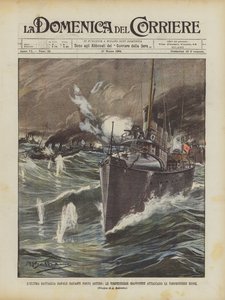 Poslední námořní bitva před Porto Arturo, japonské torpédové čluny útočí na ruské torpédové čluny