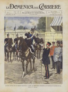 Poslední dopis krále Umberta předložený Casselovi císaři Williamovi pastí Novara Lancerů od Achille Beltrame