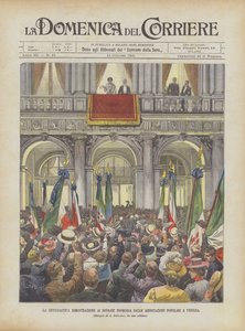 Nadšená demonstrace panovníkům podporovaná populárními sdruženími v Benátkách od Achille Beltrame