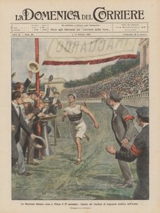 Italský maraton v Miláně 27. září, příjezd vítěze do cíle stanoveného v Aréně