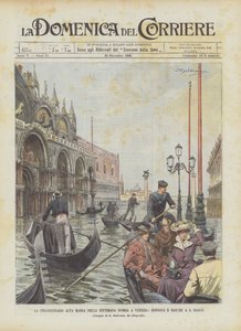 Mimořádný příliv minulého týdne v Benátkách, gondoly a lodě v S Marco od Achille Beltrame
