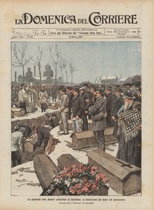 Katastrofa v uhelných dolech Courrieres, žehnání rakví na hřbitově od Achille Beltrame