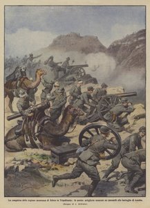 Dobytí hornaté oblasti Jefren v Tripolitánii, naše jízdní dělostřelectvo? od Achille Beltrame