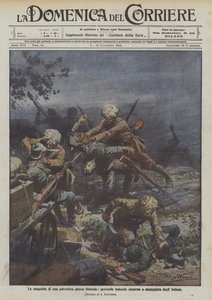Dobytí polyeriéry poblíž Osfendy, německé hlídky překvapené a uškrcené Indiány od Achille Beltrame