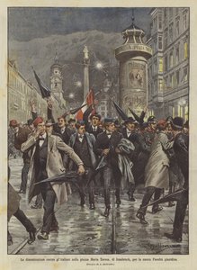 Demonstrace proti Italům na náměstí Marie Terezie v Innsbrucku za novou právnickou fakultu