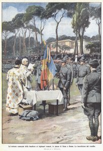Slavnostní předání vlajky rumunským legionářům na náměstí Piazza di Siena v Římě