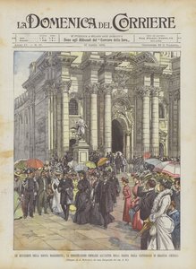 Výlety královny Margherity, populární demonstrace u východu z královny? od Achille Beltrame