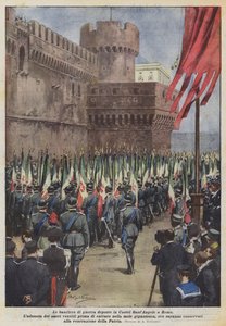 Válečné vlajky položené v Castel SantAngelo v Římě od Achille Beltrame