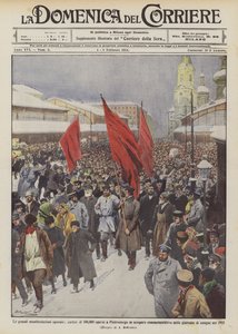 Velké dělnické demonstrace, průvod 100 000 dělníků v Petrohradě na vzpomínkovou stávku?