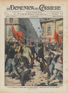 Vážné demonstrace v Palermu proti námořním úmluvám, demonstranti zápasící s veřejnou silou