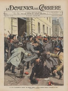 Národnostní boje v Rakousku mezi italskými studenty a rakouskými studenty před univerzitou v Grazu od Achille Beltrame