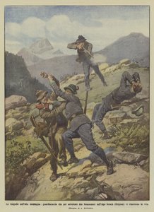 Tragédie ve vysokých horách, hajný, kdo zatknout dva pytláky v Setschských Alpách? od Achille Beltrame
