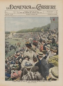 Triumfální vjezd vítězů nájezdu Peking-Paříž do milánské arény 16.