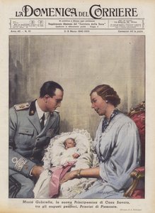 Marie Gabriela, nová princezna z rodu Savojských, mezi svými vznešenými rodiči, knížaty piemontskými.
