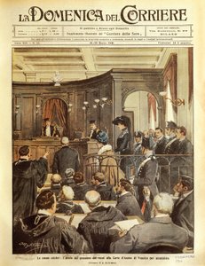 Maria Tarnowska u soudu v Benátkách, Achille Beltrame, ilustrace, Ilustrátor Achille Beltrame (1871-1945), z La Domenica del Corrier od Achille Beltrame