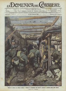 Jak se rýsuje nepřátelský útok, posily se vyřítí z úkrytů a běží zaujmout svá místa v zákopech od Achille Beltrame