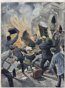 Midi vinařská krize v roce 1907: vinaři zapálili radnici v Beziers (Herault). Ilustrace Achille Beltrame z roku 1907. od Achille Beltrame