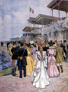 Milán: dostihy na dostihovém závodišti San Siro: předání obchodní ceny (Premio del commercio). Ilustrace Beltrame. Domenica del corriere. 1899. od Achille Beltrame