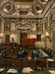Nová městská rada v Miláně na zasedání, Achille Beltrame (1871-1945), z La Domenica del Corriere od Achille Beltrame