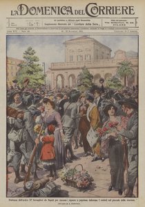 Odjezd hrdinských ll° bersaglieri z Neapole do Ancony, dámy a prostí prostírání vojáků? od Achille Beltrame